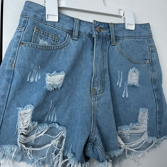 SHEIN Blue Distressed Jean Shorts - Picture 3 of 5